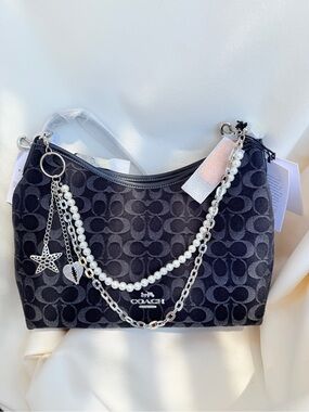 coach Laurel Shoulder Bag In Signature Denim cde44 in black with chain